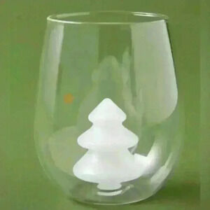 🎄NEW 2 Anthropologie Yuletide Christmas Tree Stemless Wine Glasses Christmas!🎄